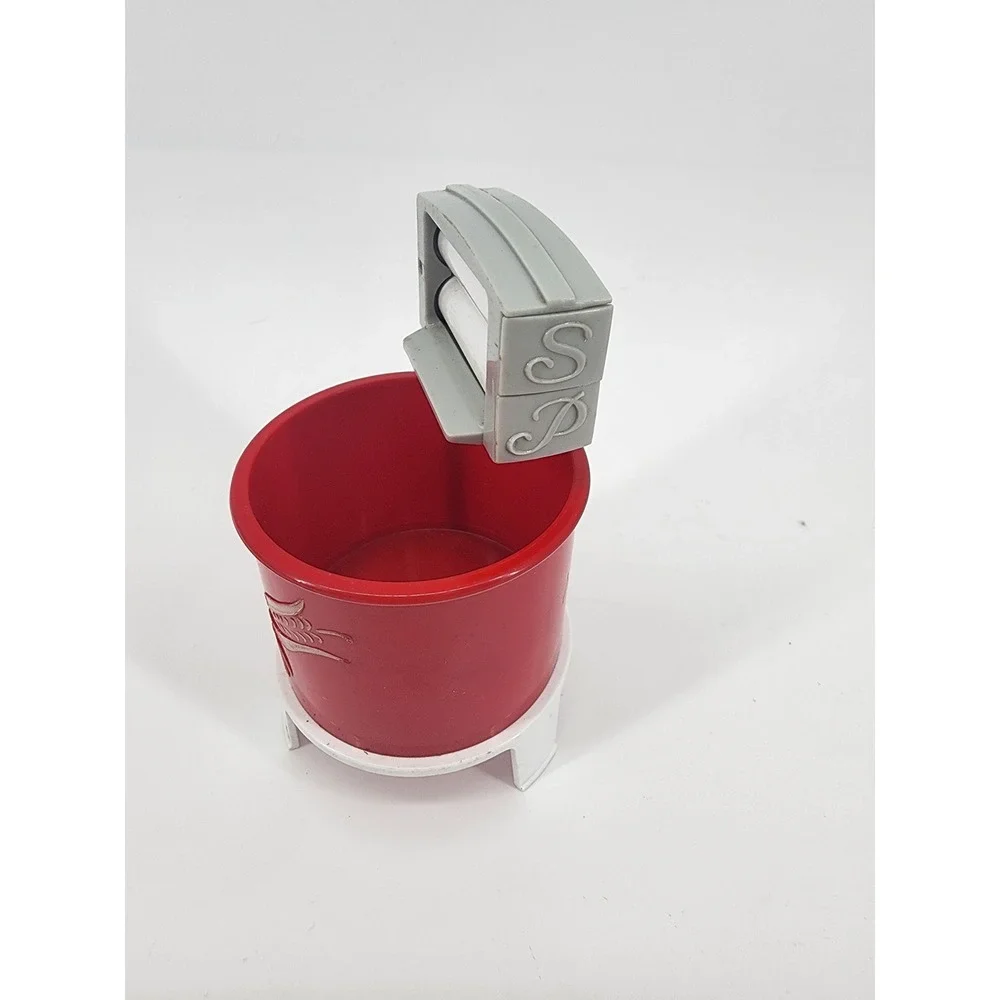 Vintage Red Plastic Wringer Washer Salt Pepper Shakers Toothpick Holder USA Made